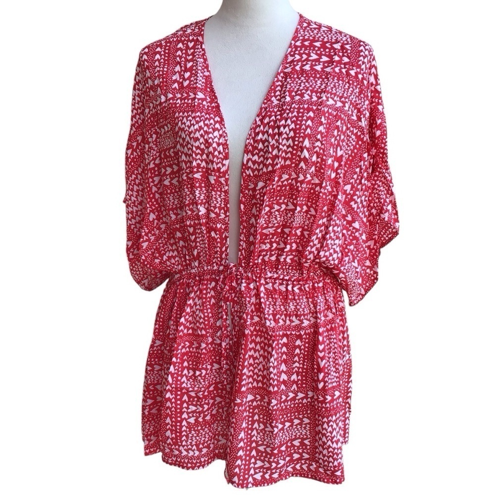Victoria’s Secret Red White Heart Cover Up Kimono One Size NEW